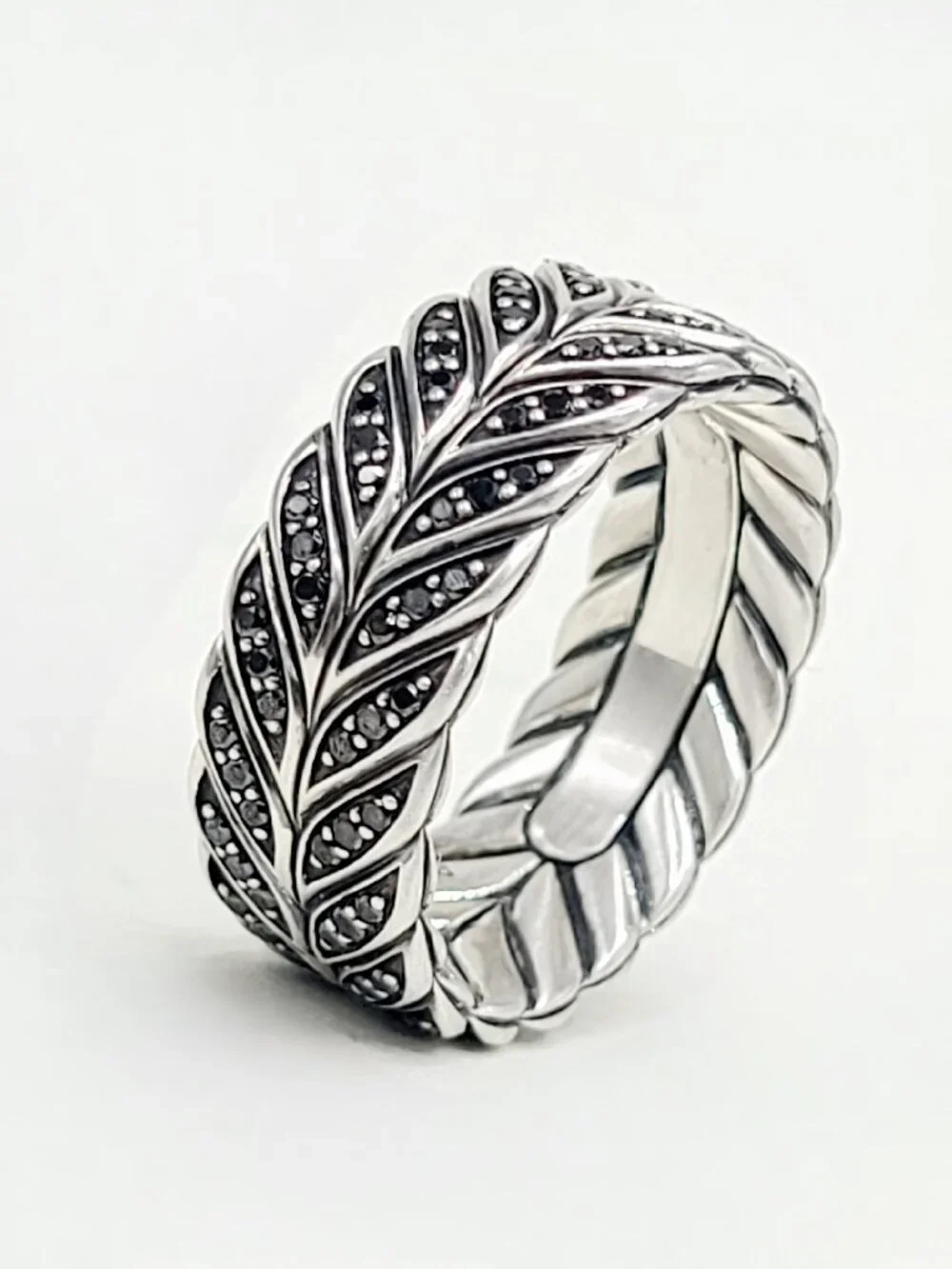 David Yurman Chevron Pavé Band Ring w/ Pavé Black Diamonds - 9mm - Size 10